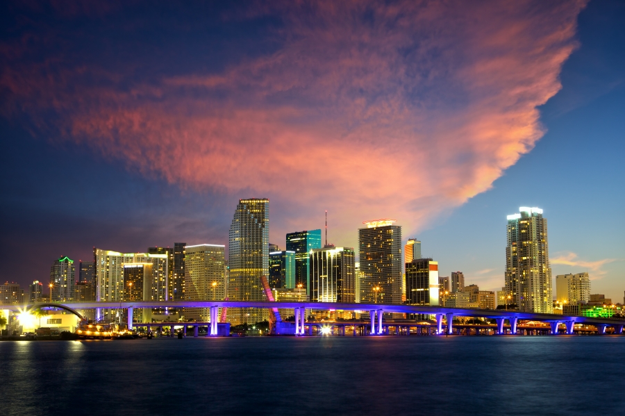 Miami, Florida skyline at dusk